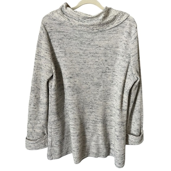 Habitat Size Medium Marled Cream Gray Waffle Knit Cowl Neck Tunic Cozy Sweater - Picture 7 of 8